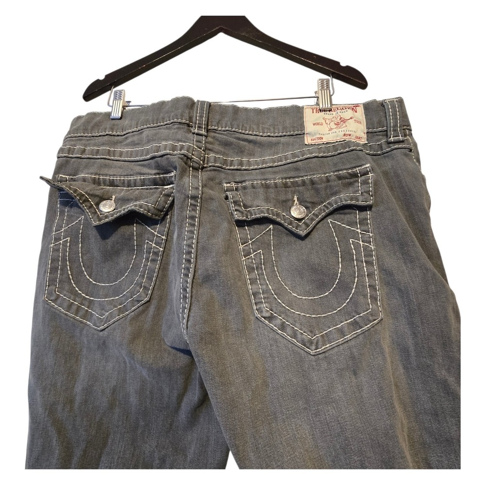 True Religion Ricky Big T Flap Relaxed Straight Jeans Mens 38 Chalk Gray 33"L